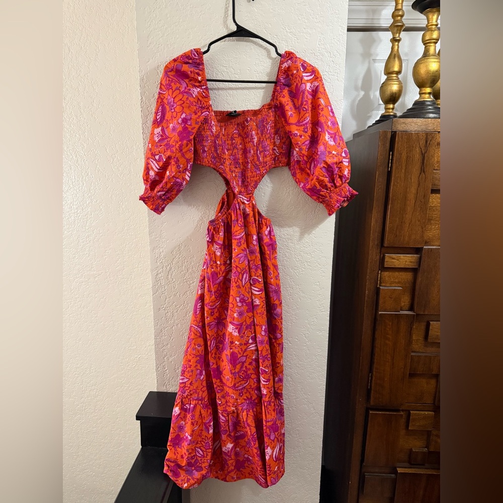 Vici Pink and Orange Floral Cutout Maxi Dress